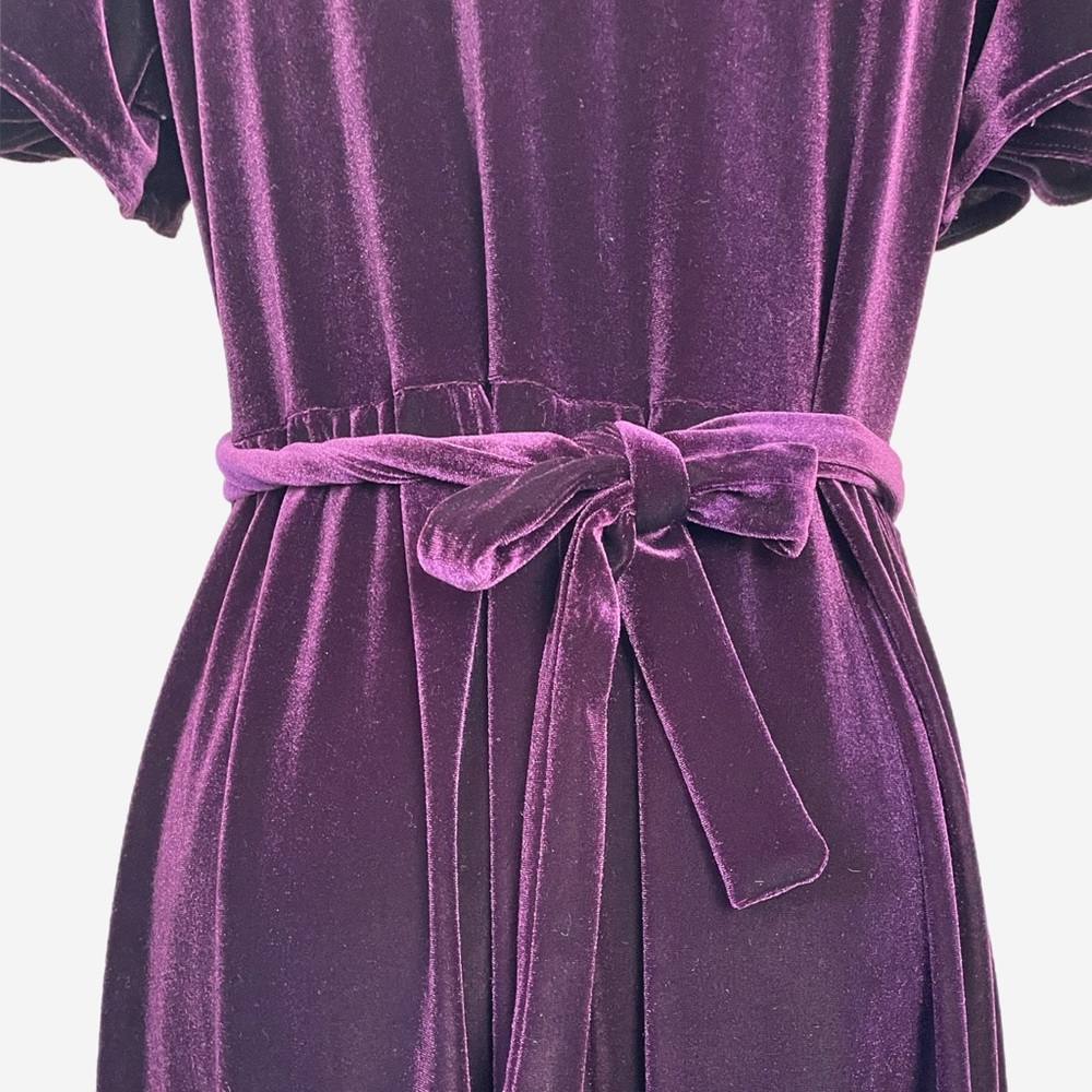 Vintage 90s Another Thyme Plum purple velvet floral embroidered midi medieval L - Picture 7 of 11